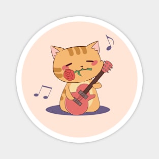 Cute Chibi Cat Playing Guitar I Magnet